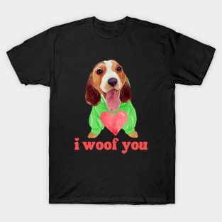 I Woof You Cute Beagle Dog With Heart Valentines Day T-Shirt